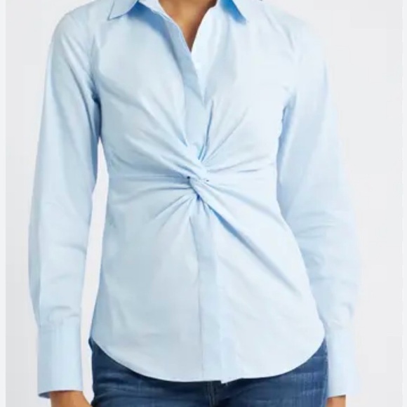 Open Edit Tops - Open Edit Twist Front Stretch Cotton Blend Button-Up Shirt Size Large  NWOT